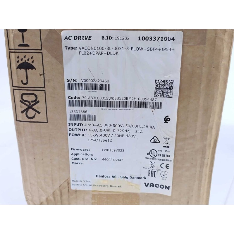 Vacon VACON0100-3L-0031-5-FLOW+SBF4+IP54+FL02+DPAP+DLDK