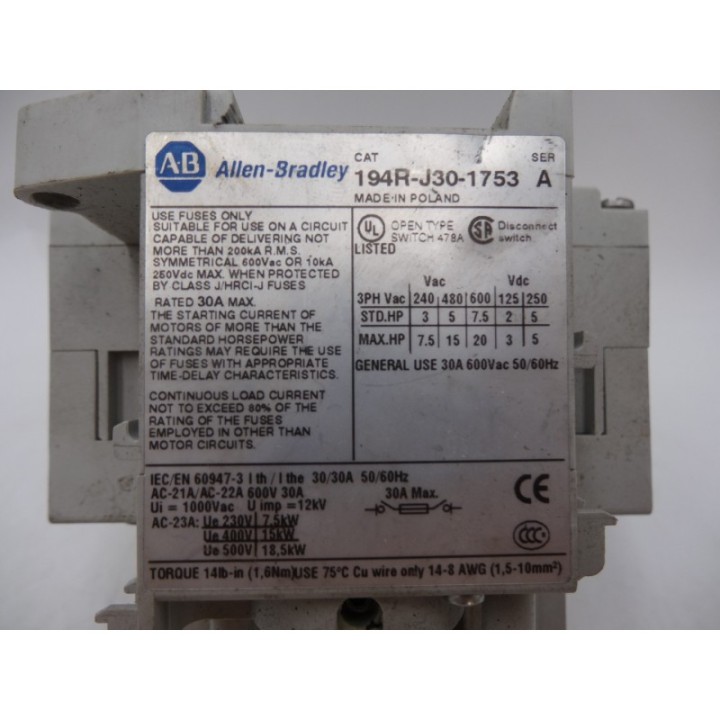 Allen-Bradley Allen-Bradley 194R-J30-1753 A Allen-Bradley Allen-Bradley 194R-J30-1753 A