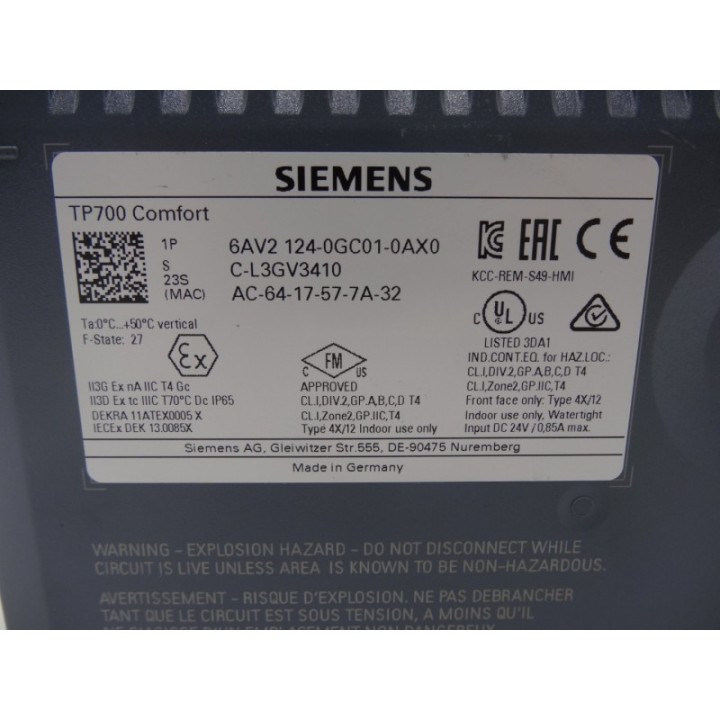 SIEMENS Siemens SIMATIC HMI TP700 Comfort 6AV2 124-0GC01-0AX0 SIEMENS Siemens SIMATIC HMI TP700 Comfort 6AV2 124-0GC01-0AX0