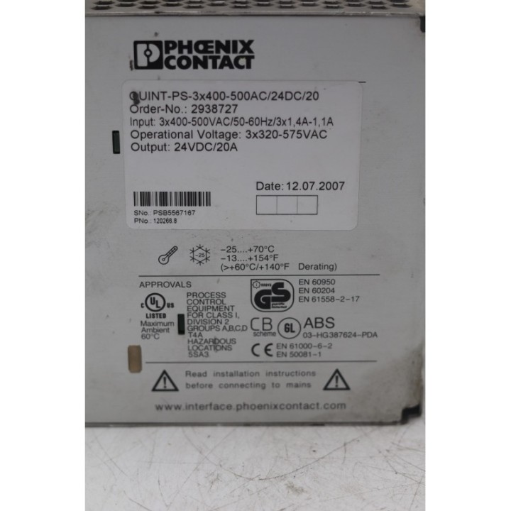Phoenix Contact Phoenix Contact QUINT-PS-3x400-500AC 24DC 20 Phoenix Contact Phoenix Contact QUINT-PS-3x400-500AC 24DC 20