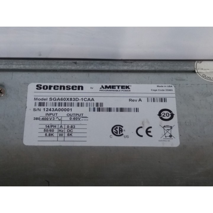 AMETEK Programmable Power  Inc. Sorensen Ametek SGA60X83D-1CAA AMETEK Programmable Power  Inc. Sorensen Ametek SGA60X83D-1CAA