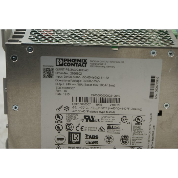  Phoenix Contact Phoenix Contact Power Supply QUINT-PS/3AC/24DC/40