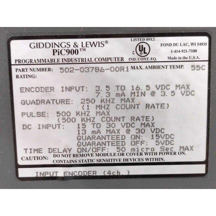 GIDDINGS   LEWIS 502-03786-00R1
