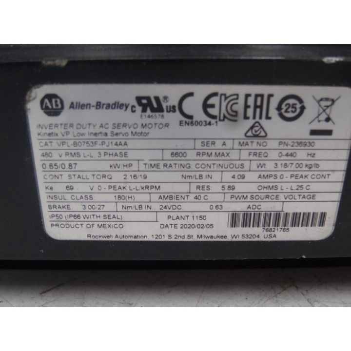 Allen-Bradley Allen-Bradley Kinetix VPL-B0753F-PJ14AA