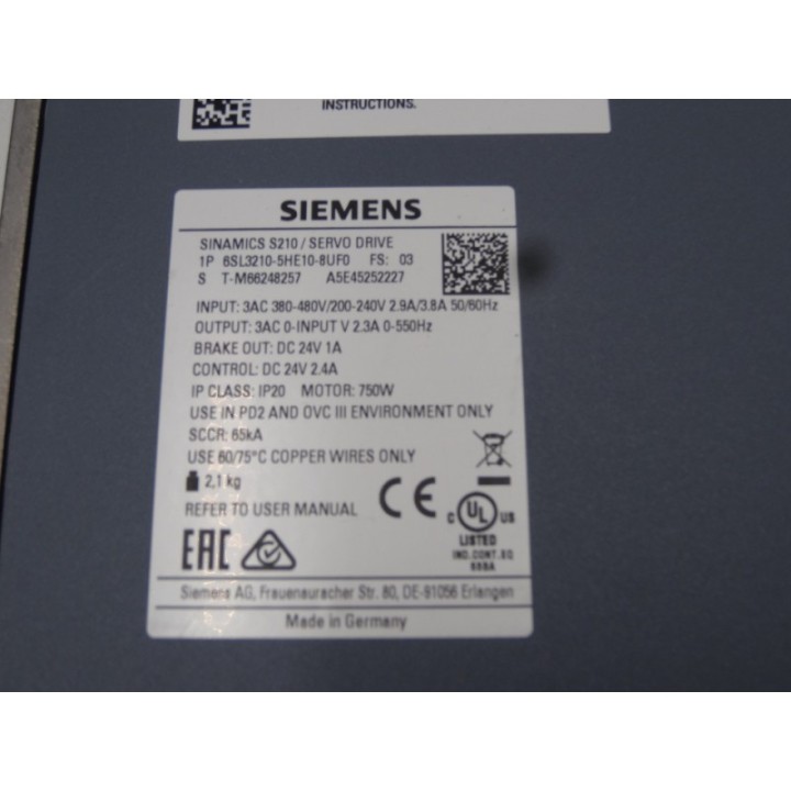 SIEMENS Siemens Sinamics S210 6SL3210-5HE10-8UF0