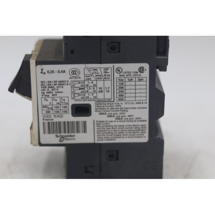 SCHNEIDER ELECTRIC  Schneider Electric GV2ME03 0.25-0.4A