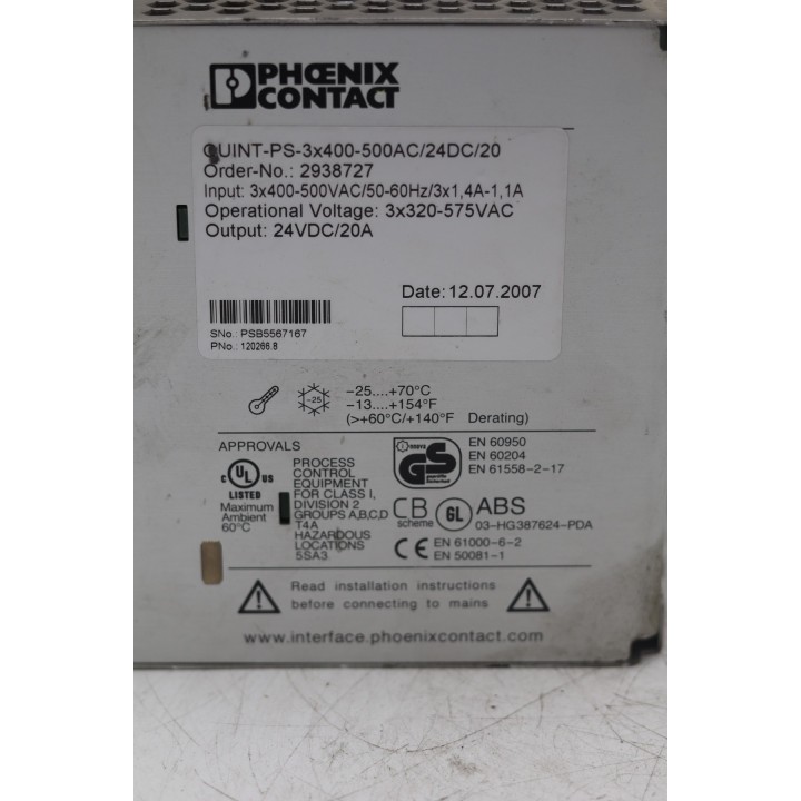 PHOENIX CONTACT QUINT-PS-3X400-500AC/24DC/20