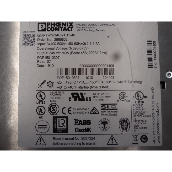 PHOENIX CONTACT QUINT-PS/3AC/24DC/40