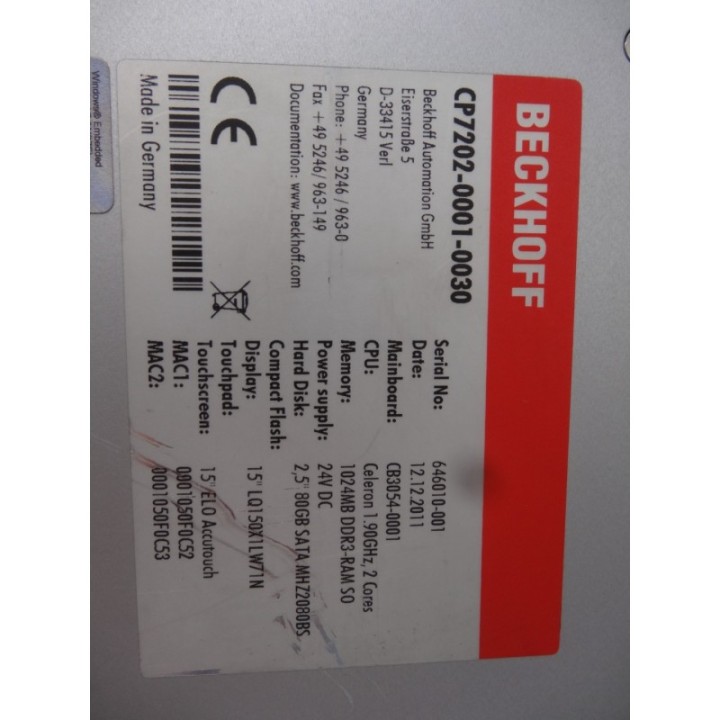 BECKHOFF Beckhoff CP7202-0001-0030